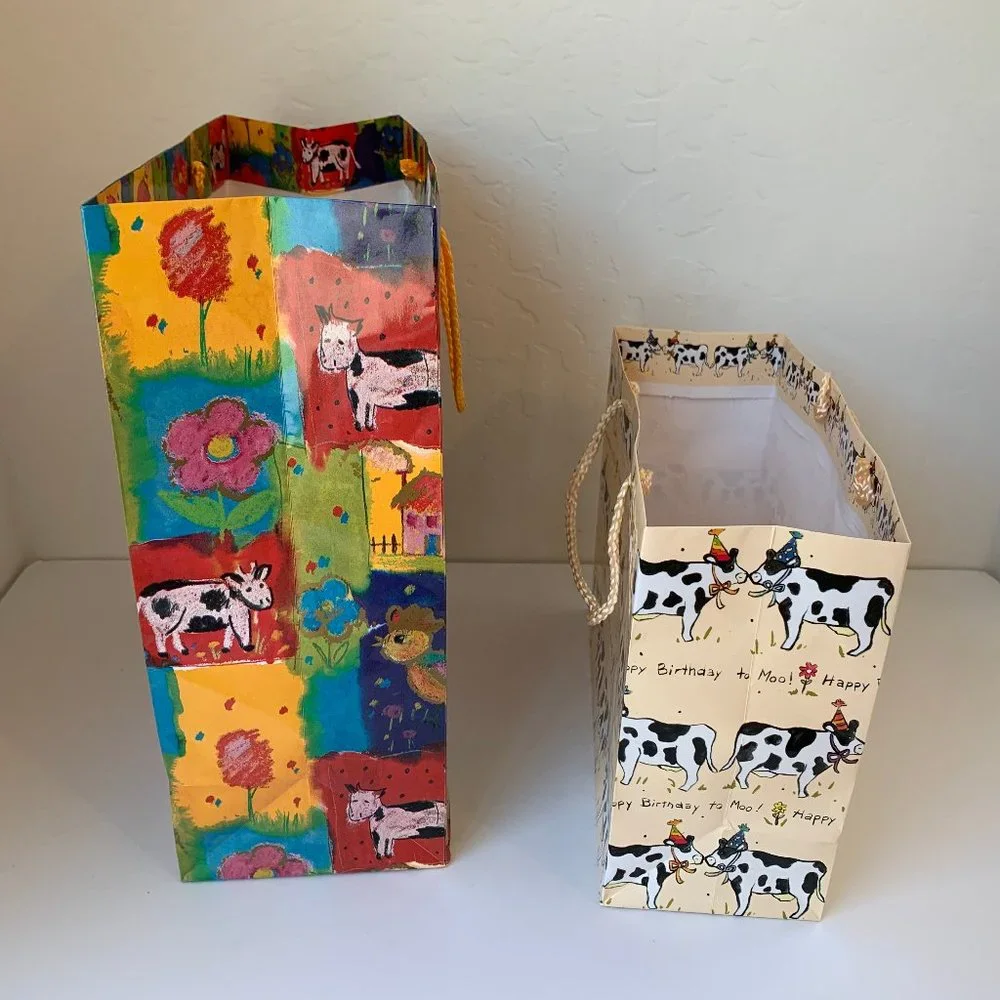 Cow Theme Gift Bags Set of 2 Happy Birthday Holiday Cows 2 PC